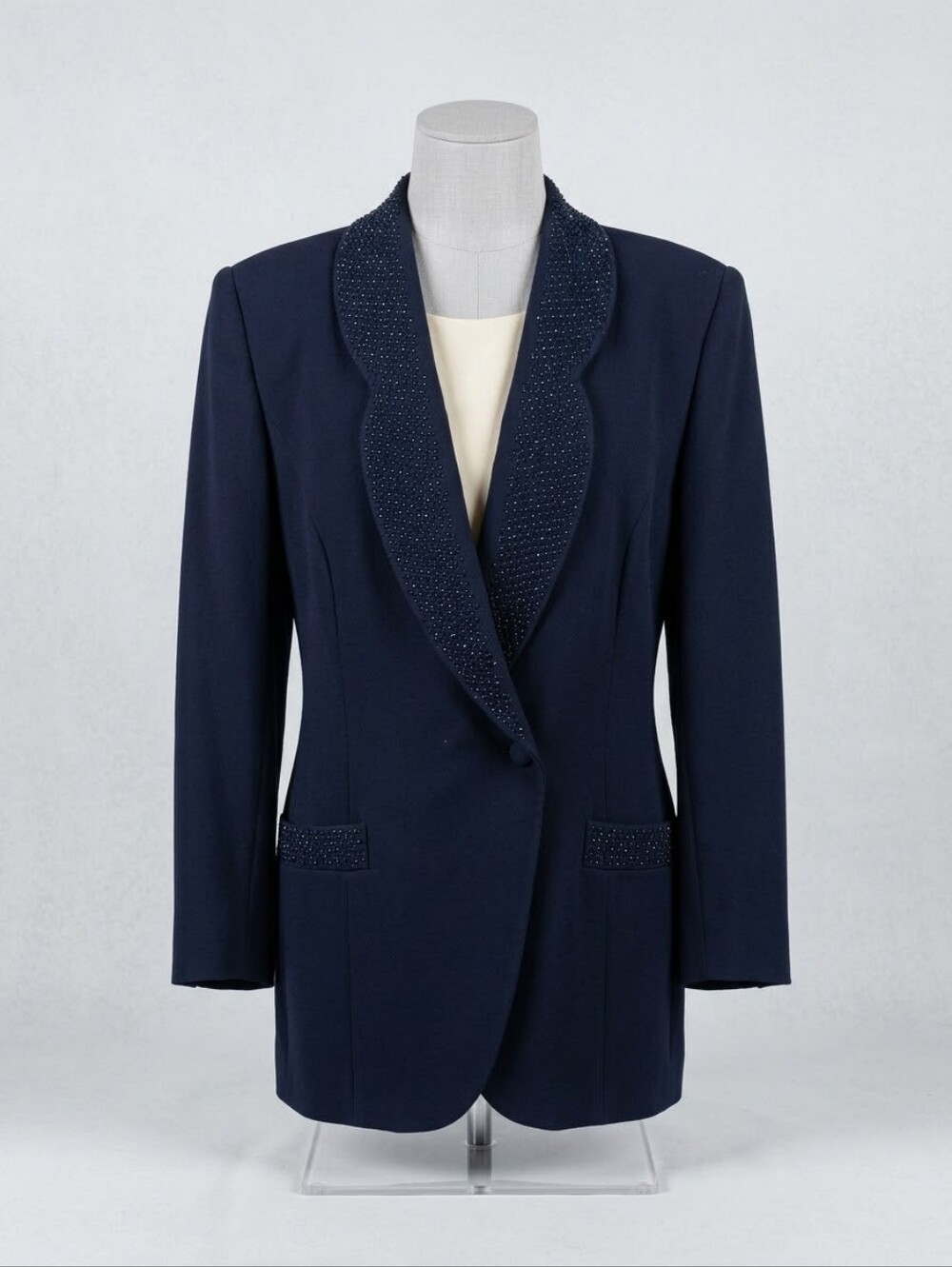 John Meyer Navy Beaded Collar Women's Blazer, Size 10